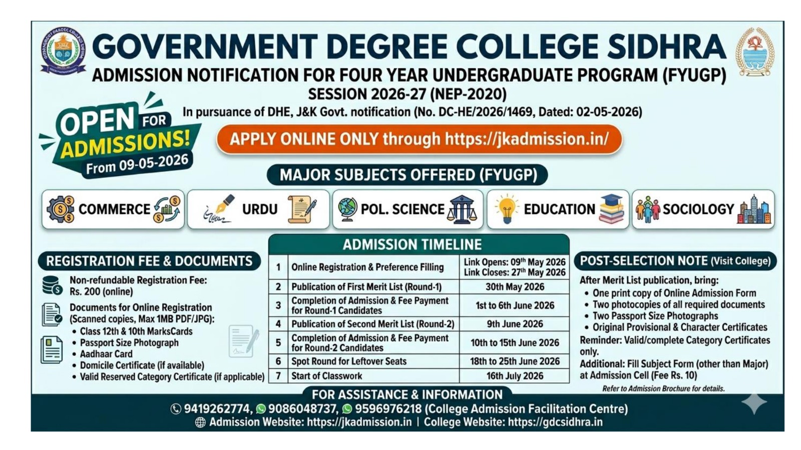 'Admission Sem-1 2026-27.'